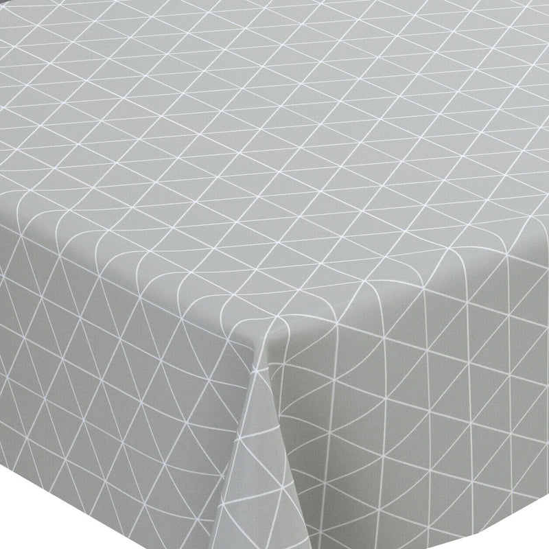 Grey Geometric Triangles PVC Vinyl Wipe Clean Tablecloth ROUND 138cm Warehouse Clearance
