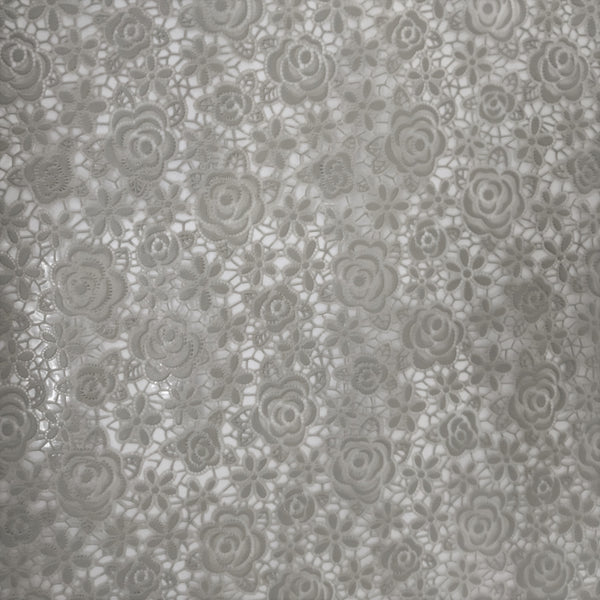 Grey Floral Lace vinyl tablecloth OVAL 220cm x 140cm -Warehouse Clearance