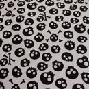 Halloween Spooky Black Skulls on White Polyester / Cotton FABRIC for crafts 112cm x 27.4 metres Roll
