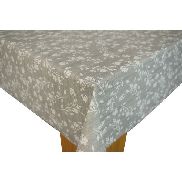 Hannah Grey Floral Vinyl Oilcloth Tablecloth