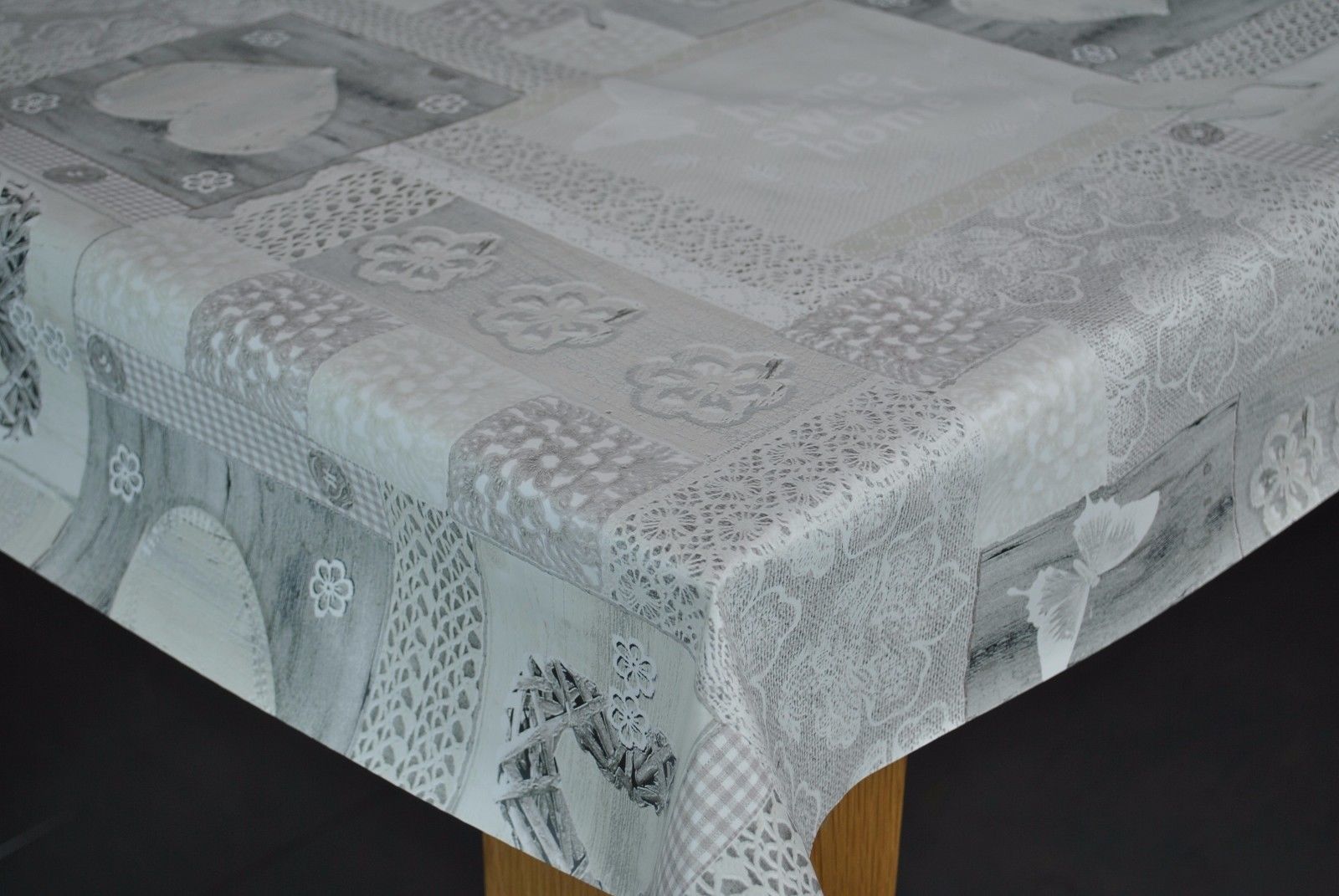 Hearts at Home grey Lace Pattern vinyl tablecloth 100cm x 140cm-Wareho