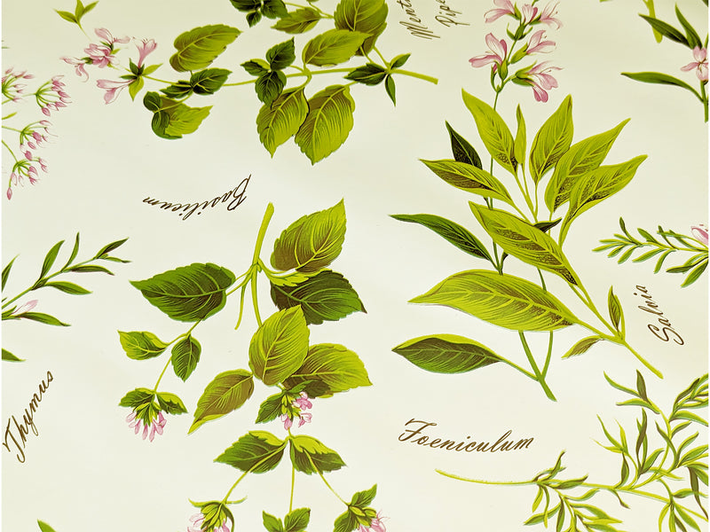 Herb Garden Cream Wipe Clean PVC Vinyl Tablecloth