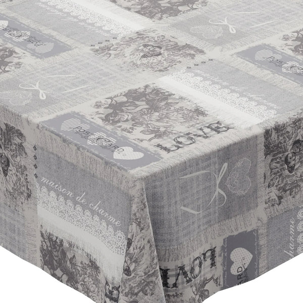 Home Sweet Home Grey PVC Vinyl Wipe Clean Tablecloth  80cm x 140cm Warehouse Clearance
