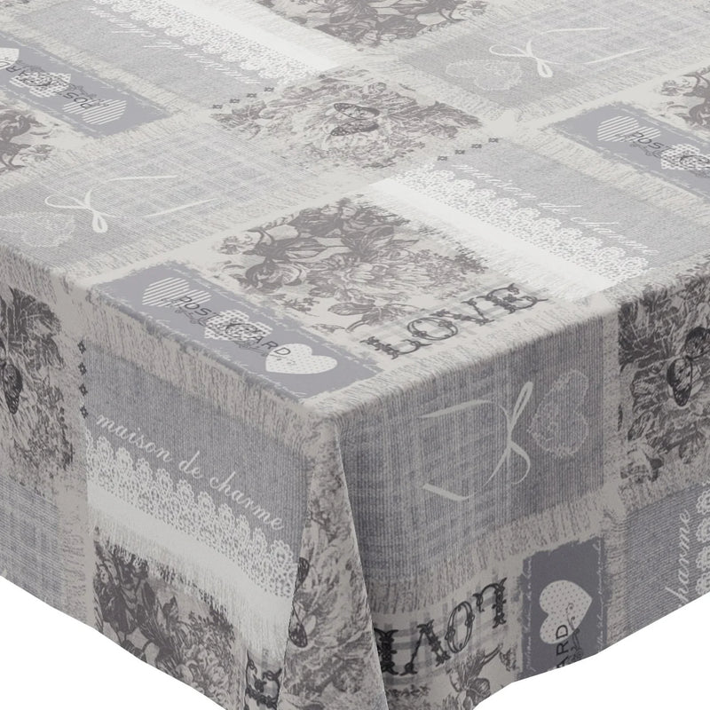 Home Sweet Home Grey PVC Vinyl Wipe Clean Tablecloth  80cm x 140cm Warehouse Clearance