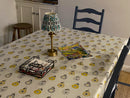 Elsa Scandi Flowers Ochre and Grey Oilcloth Tablecloth by Fryetts Fabrics
