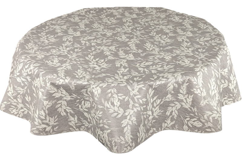 Isla Leaf Pattern Grey Vinyl Oilcloth Tablecloth