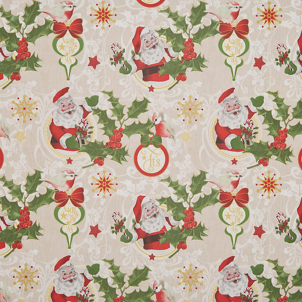 Its Christmas Beige Vinyl Oilcloth Tablecloth 200cm x 140cm   - Warehouse Clearance
