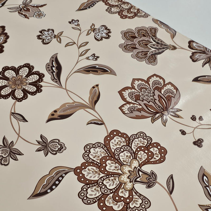 Classic Floral Pattern Brown, Taupe, Beige Vinyl Oilcloth Tablecloth