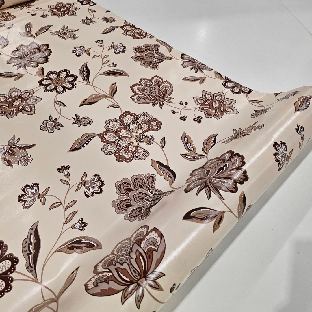 Classic Floral Pattern Brown, Taupe, Beige Vinyl Oilcloth Tablecloth
