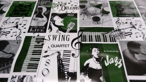 Jazz Club Green PVC Vinyl Wipe Clean Tablecloth  175cm x 140cm Warehouse Clearance