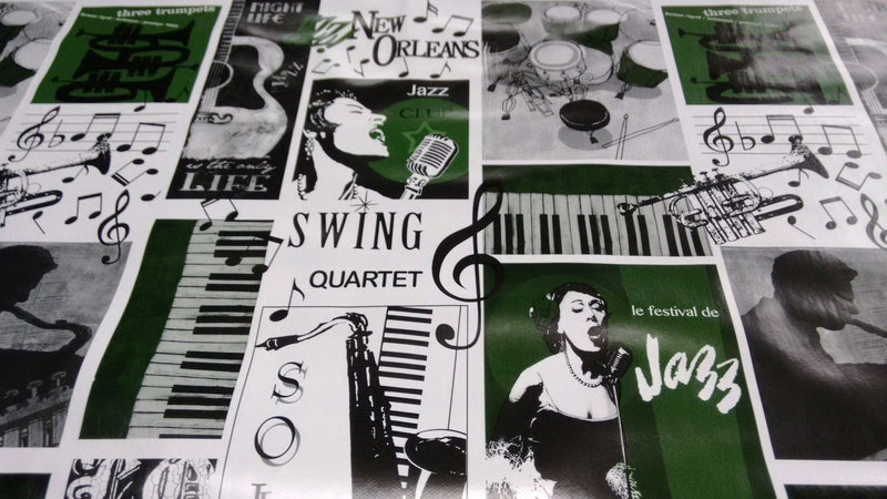 Jazz Club Green PVC Vinyl Wipe Clean Tablecloth  175cm x 140cm Warehouse Clearance
