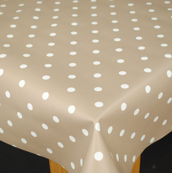 Taupe Polka Dot PVC Vinyl Wipe Clean Tablecloth  75cm x 160cm Warehouse Clearance