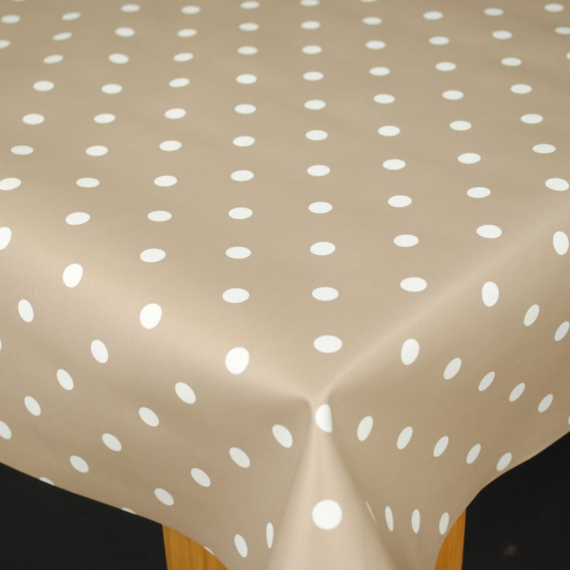 Taupe Polka Dot PVC Vinyl Wipe Clean Tablecloth  80cm x 160cm Warehouse Clearance