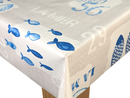 Fishy Fish La Mer Blue and Beige PVC Vinyl Tablecloth 20 Metres x 140cm
