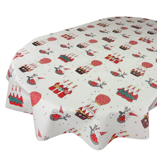 Oval Santa Lapland White Wipe Clean PVC Vinyl Tablecloth 200cm x 140cm