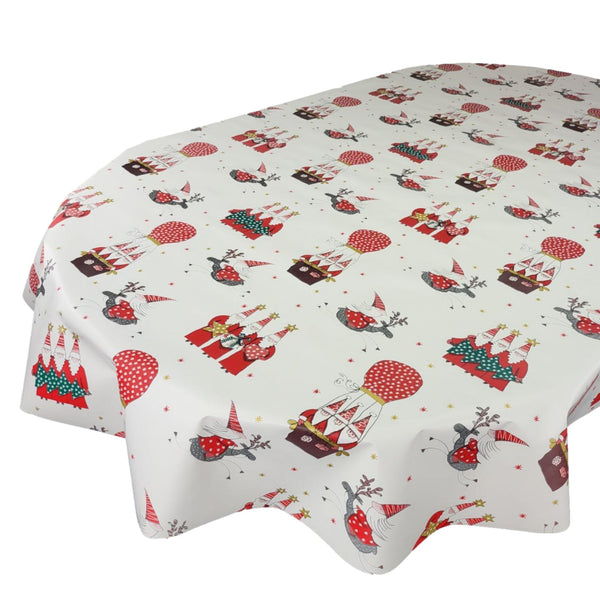 Oval Santa Lapland White Wipe Clean PVC Vinyl Tablecloth 250cm x 140cm