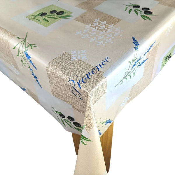 Lavender and Olives Beige  PVC Vinyl Wipe Clean Tablecloth 150cm x 140cm Warehouse Clearance