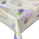 Lavender Hearts Gingham Squares Beige Wood PVC Vinyl Wipe Clean Tablecloth  180cm x 140cm Warehouse Clearance