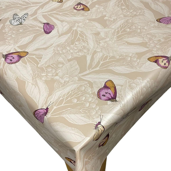 Leaves and Butterflies Taupe Vinyl Oilcloth Tablecloth