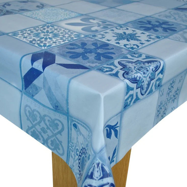 Lisbon Tiles Blue PVC Vinyl Wipe Clean Tablecloth  170cm x 90cm Warehouse Clearance