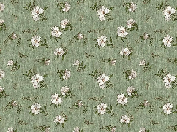 Little White Flowers on Green PVC Vinyl Wipe Clean Tablecloth  140cm x 140cm Warehouse Clearance