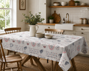 Love Chickens and Hearts Grey  Vinyl Oilcloth Tablecloth