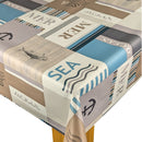 Seaside Sea Squares Taupe Vinyl Oilcloth Tablecloth