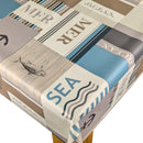 Seaside Sea Squares Taupe Vinyl Oilcloth Tablecloth