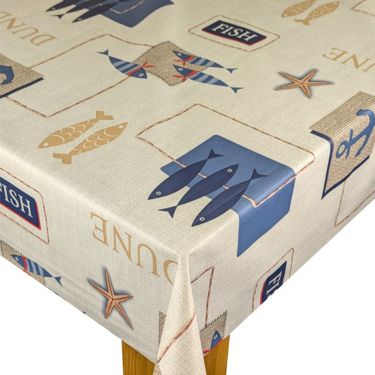 Starfish Anchor Fish Natural Vinyl Oilcloth Tablecloth