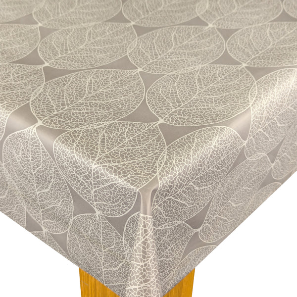 Skeleton Leaf Grey Vinyl Oilcloth Tablecloth