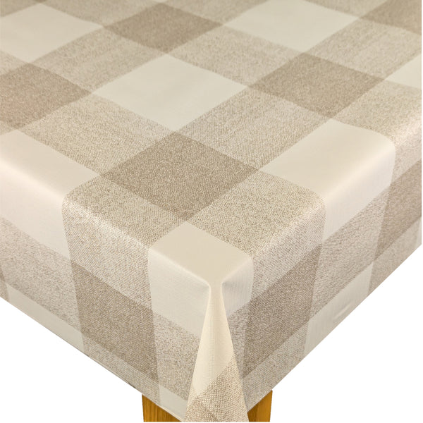 Taupe Large Check Vinyl Oilcloth Tablecloth