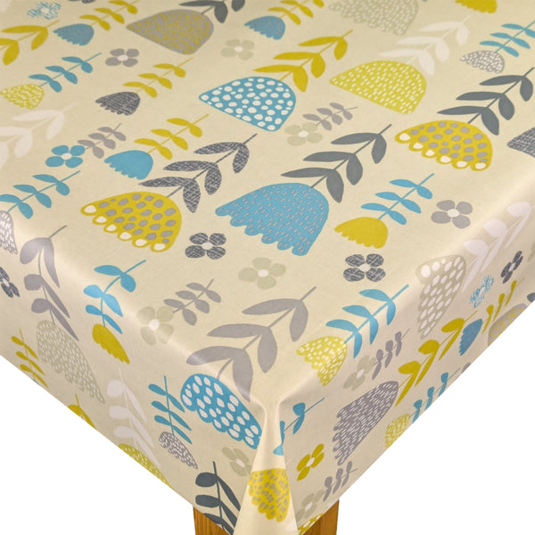 Annika Teal Scandi Floral Matt Cotton Oilcloth Tablecloth