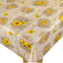 Sunflowers on Hessian Taupe Wood Design Vinyl Oilcloth Tablecloth
