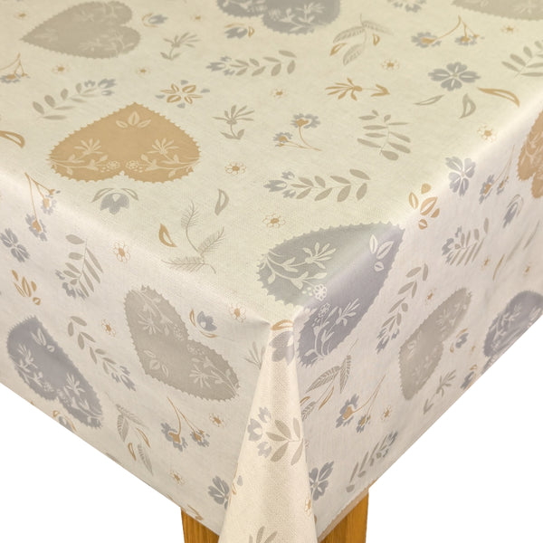 Scandi Heart & Floral Vinyl Oilcloth Tablecloth