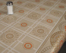 Lace Pattern Border Beige Gold Orange  PVC Vinyl Tablecloth 20 Metres