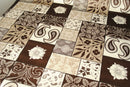 Brown and Cream Patchwork Floral Squares PVC Tablecloth 20 Metres Roll