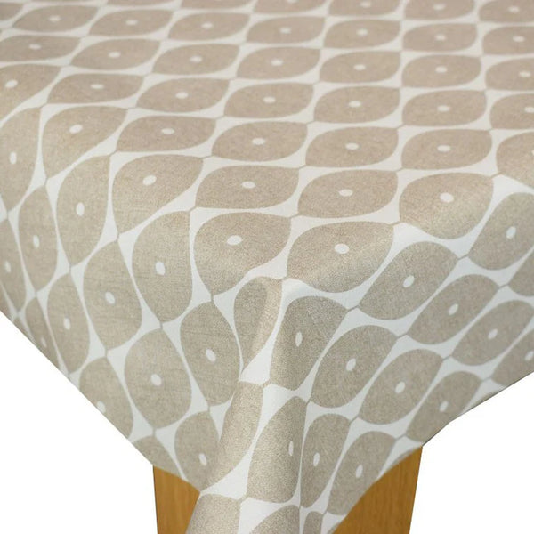 Taupe Modern Leaf Design  PVC Vinyl Wipe Clean Tablecloth 170cm x 140cm- Warehouse Clearance
