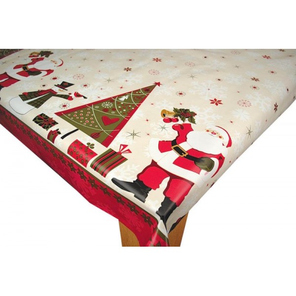 Christmas Santa Border Vinyl Oilcloth Tablecloth 160cm x 140cm   - Warehouse Clearance