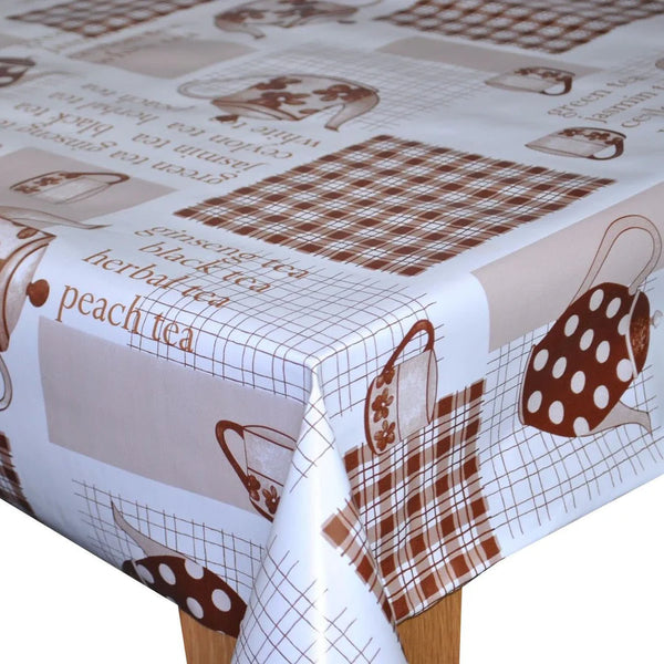 Mollys Tea Room Brown  PVC Vinyl Wipe Clean Tablecloth  360cm x 140cm Warehouse Clearance