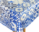 Moroccan Blue Tiles PVC Vinyl Wipe Clean Tablecloth  120cm x 120cm Warehouse Clearance