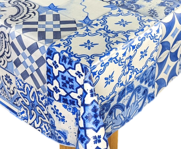 Morroccan Tiles Blue PVC Vinyl Wipe Clean Tablecloth  200cm x 140cm Warehouse Clearance