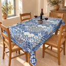 Moroccan Geometric Tiles Blue PVC Vinyl Wipeable Tablecloth