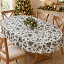 Vintage Santa Green and Natural Christmas PVC Vinyl Oilcloth Tablecloth