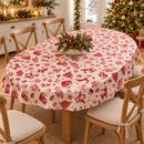 Vintage Santa Red and Natural  Christmas PVC Vinyl Oilcloth Tablecloth