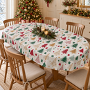 Scandi Nordic Pines Red Green and Gold PVC Vinyl Oilcloth Tablecloth