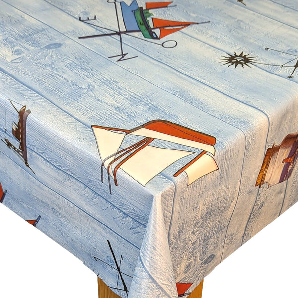 Nautical Boardwalk Blue Vinyl Oilcloth Tablecloth