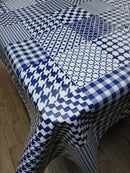 Navy Blue Patchwork Checks  PVC Vinyl Tablecloth Roll 20 Metres x 140cm Full Roll