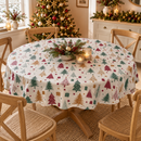 Scandi Nordic Pines Red Green and Gold PVC Vinyl Oilcloth Tablecloth