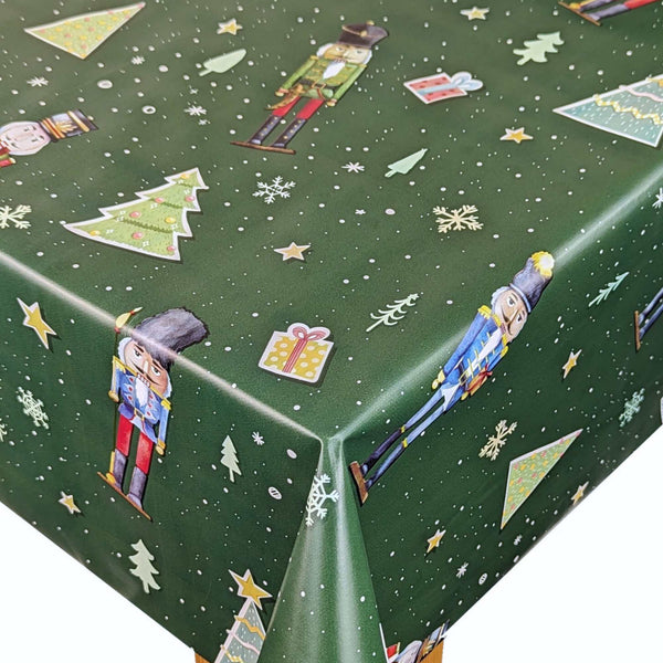 Nutcracker Christmas Green PVC Vinyl Tablecloth 20 Metres x 140cm Full Roll