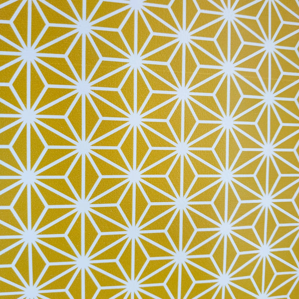 Maisie Ochre Geometric PVC Vinyl Wipe Clean Tablecloth 120cm x 140cm Warehouse Clearance